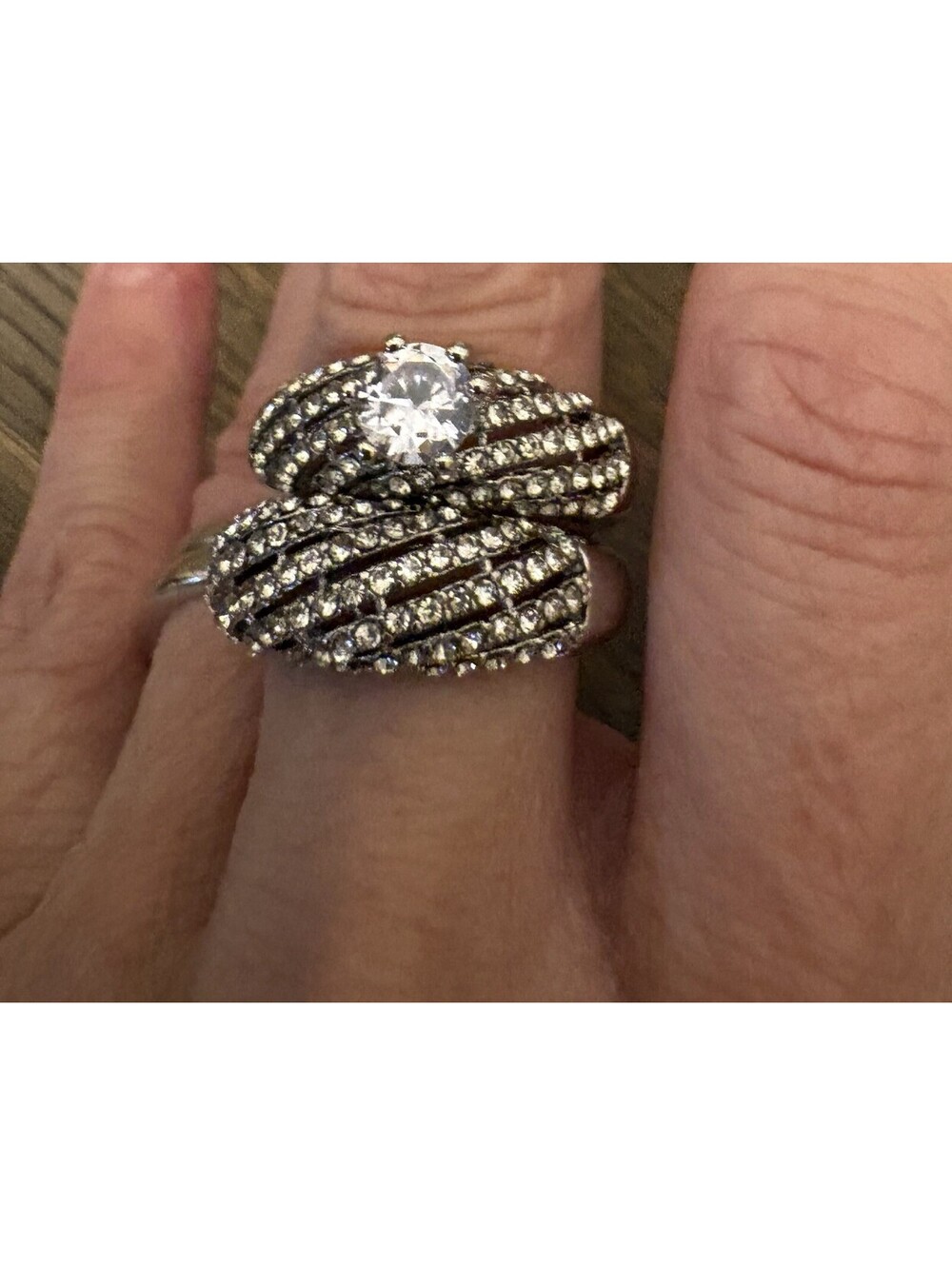 2 Piece fun Engagement/Wedding Set Pavé Silver Tone 9.5